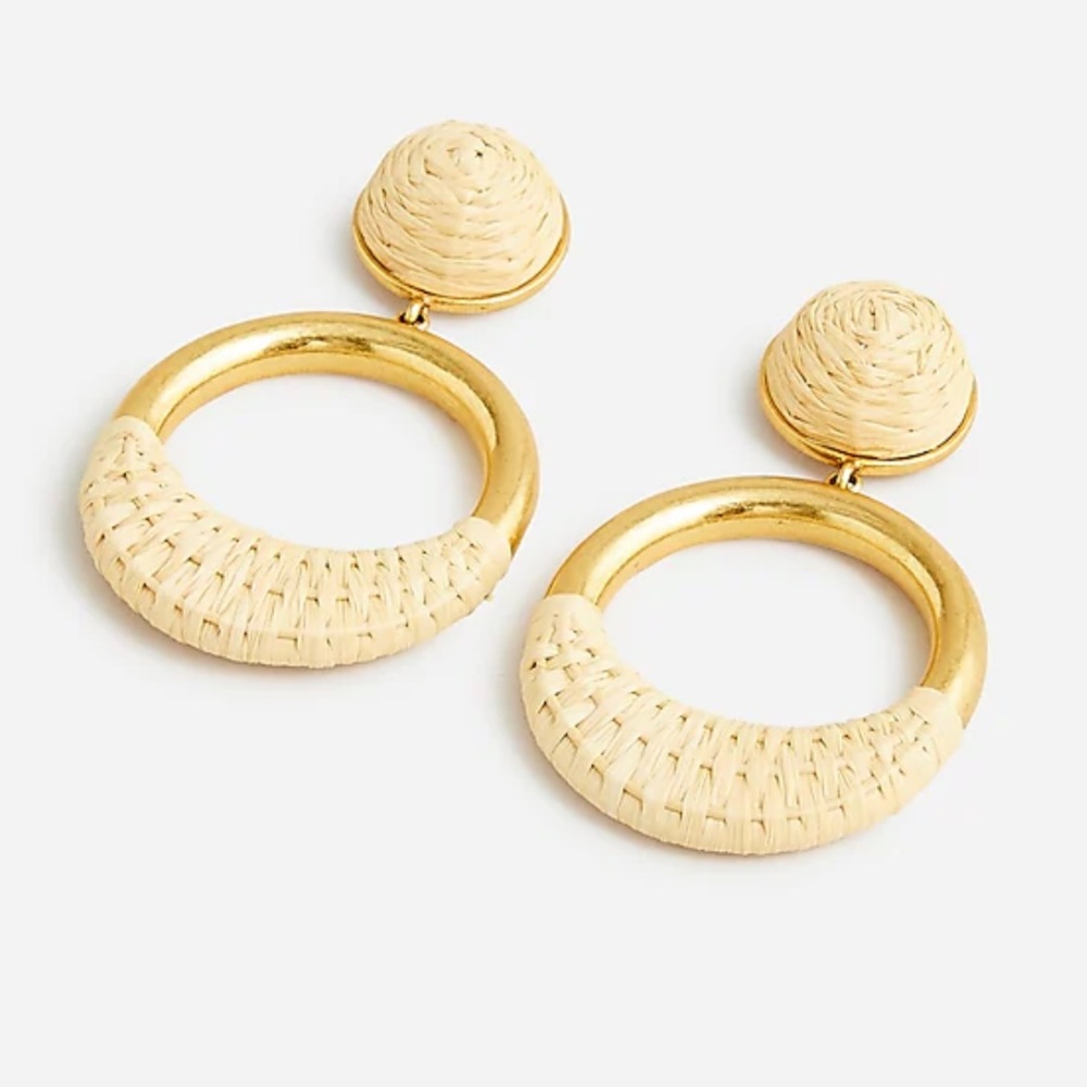 JCREW Faux- Raffia Wrapped Hoop Earrings NWT Natural